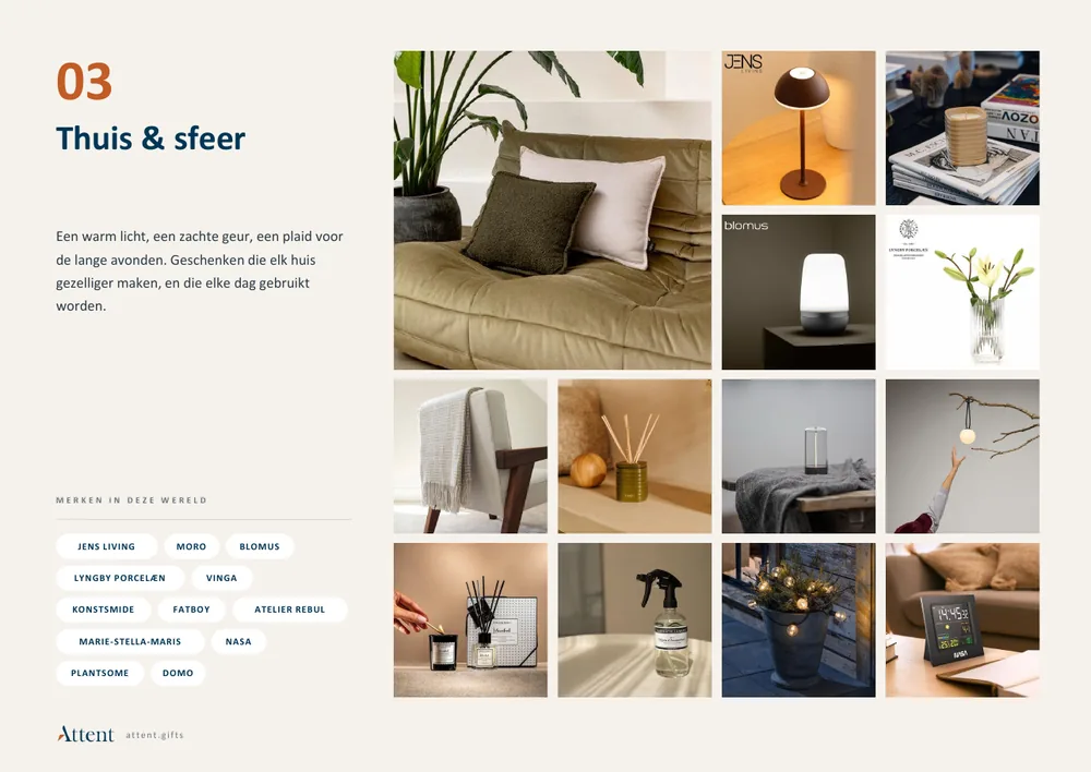 The Home and atmosphere page from the inspiration guide, with throws, diffusers and table lamps