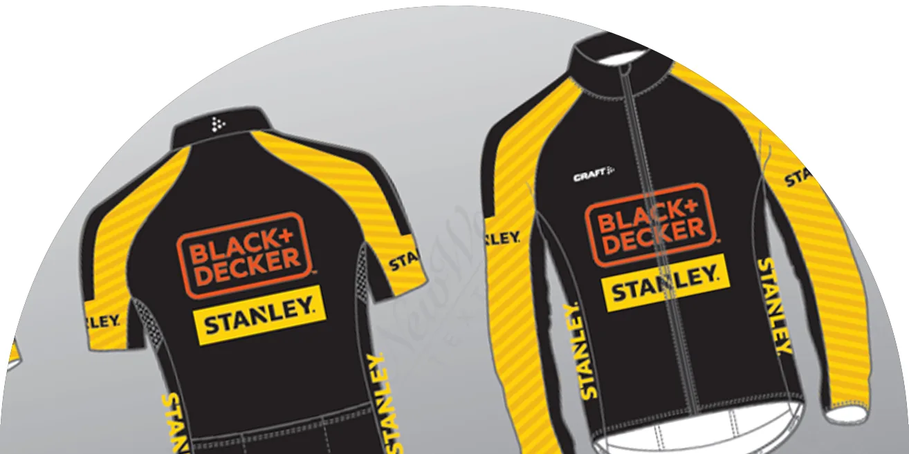 Ontwerp van een wielershirt met het logo van BLACK+DECKER
